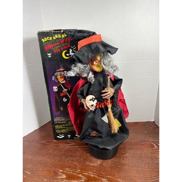 Vintage Rock And Roll Animated Halloween Witch Decoration With Sound Effects & M - Picture 1 of 5